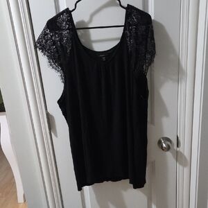 Lane Bryant Black Blouse with Lace Sleeves